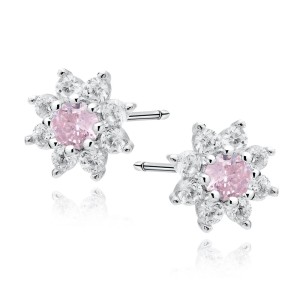 Cercei argint floare cu piatra roz DiAmanti Z1939ER_LP-DIA (Argint 925‰ 0,9 g.)